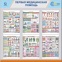 Стенд «Первая медицинская помощь» 6 плакатов А3 (1100х1100; Пластик ПВХ 4 мм, алюминиевый профиль;)